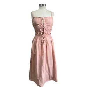 Sim & Sam Pink Milkmaid Maxi Dress Linen Blend Cottagecore Size XS